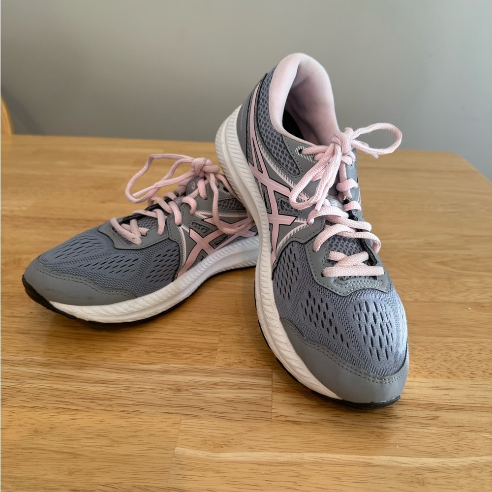 Asics Gel-Contend 7; Gray & Pink Athletic Shoes AmpliFoam & Breathable Mesh SZ 8